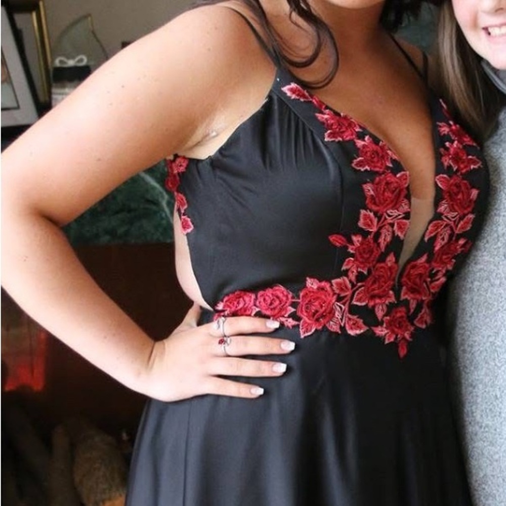 Elegant Black and Red Floral Dress